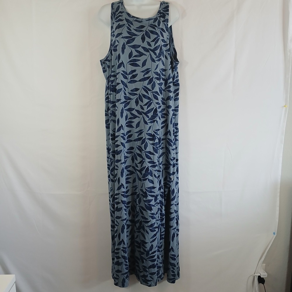 Eddie Bauer Dress Blue Sleeveless Scoop Neck Maxi Sz 2XL Blue Casual Travel...